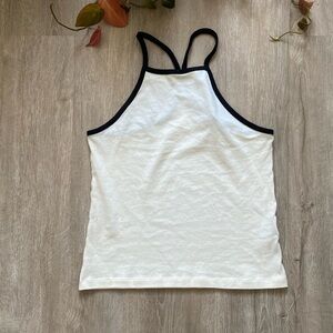 Massimo Dutti Cream Black Sleeveless Contrast Tank Top M Medium